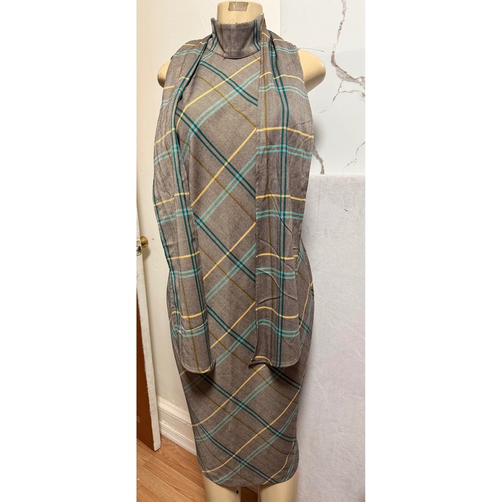 NY&C New York & Company Plaid Herringbone Sheath Dress with Scarf size 10